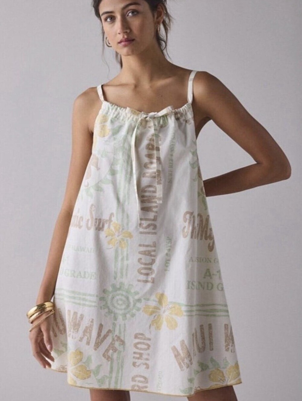 BDG UO Eva Tie Front Ruched Strap Trapeze Mini Size XXS NWOT Babydoll Pockets